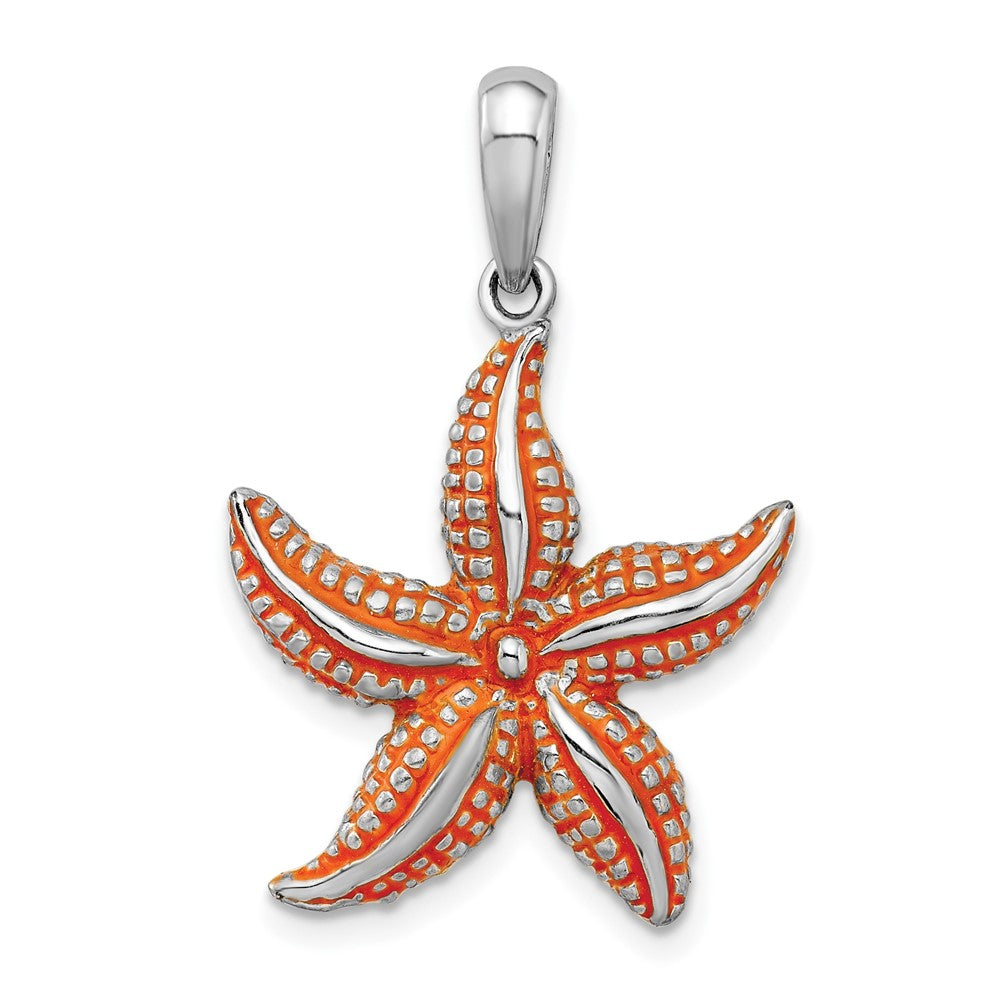 Sterling Silver Polished Enameled Orange Starfish Pendant