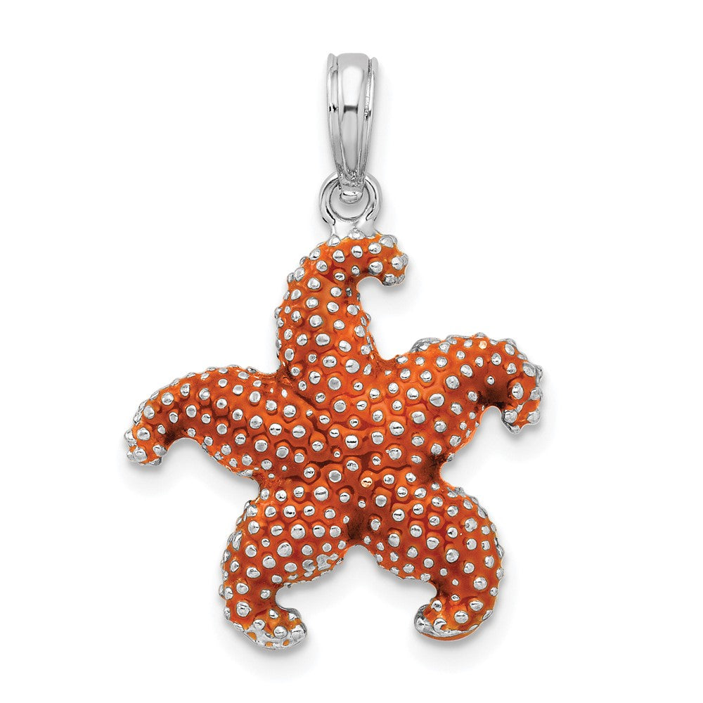 Sterling Silver Polished Enameled Orange Starfish Pendant