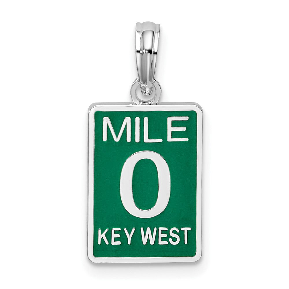 Sterling Silver Polished Enameled Small Key West Mile 0 Pendant
