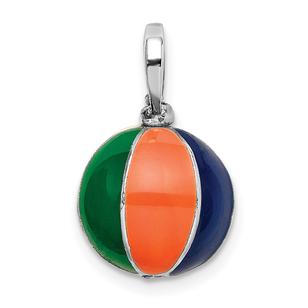 Sterling Silver Polished 3D Enameled Beach Ball Pendant