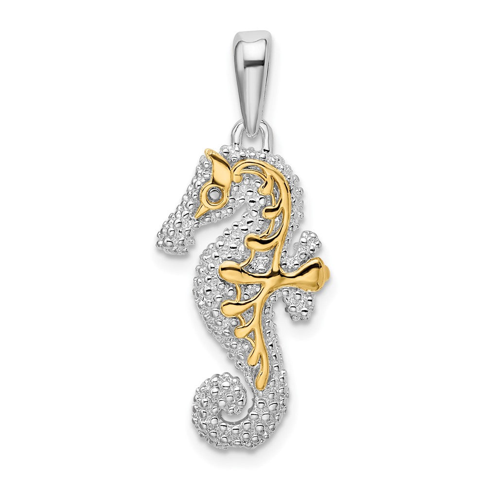 Sterling Silver Polished 3D Seahorse w/14k Accent Pendant