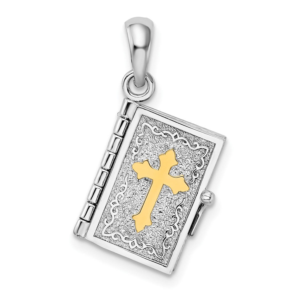 Sterling Silver Textured Lords Prayer Bible w/14k Cross  Pendant