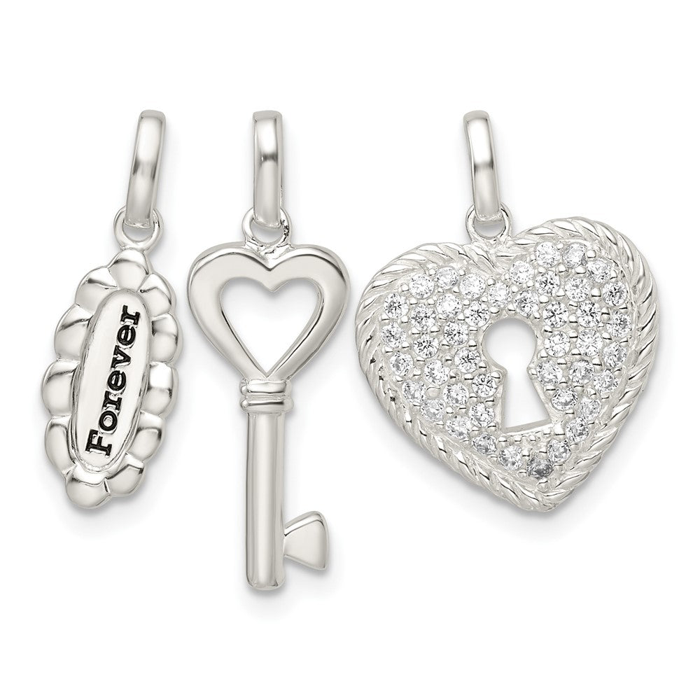 Sterling Silver Antiqued CZ 3 Piece Forever Pendant