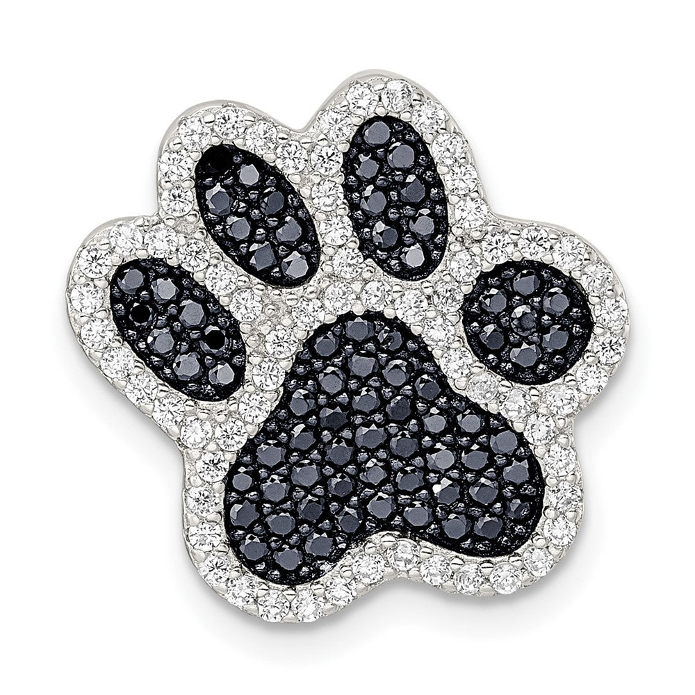 Sterling Silver Polished CZ Paw Print Chain Slide