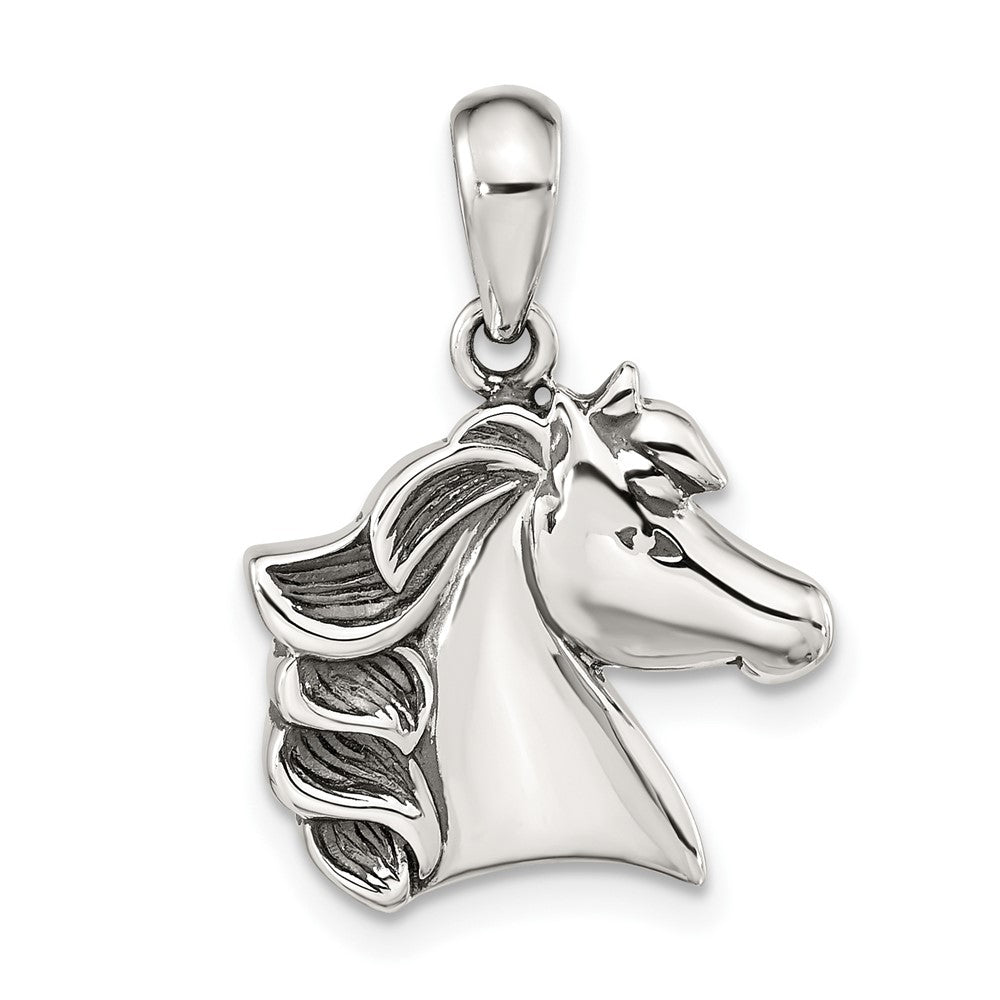 Sterling Silver Antiqued Polished Horse Pendant