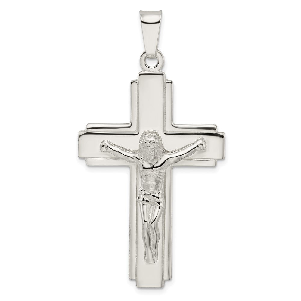 Sterling Silver Polished w/Side Lines Large Crucifix Pendant
