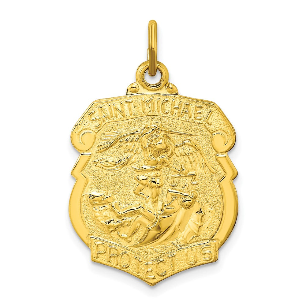 Sterling Silver Gold-tone Polished Solid Saint Michael Medal Pendant