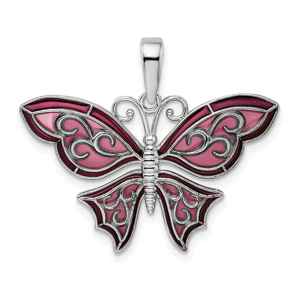 Sterling Silver Polished Enameled Purple Butterfly Pendant