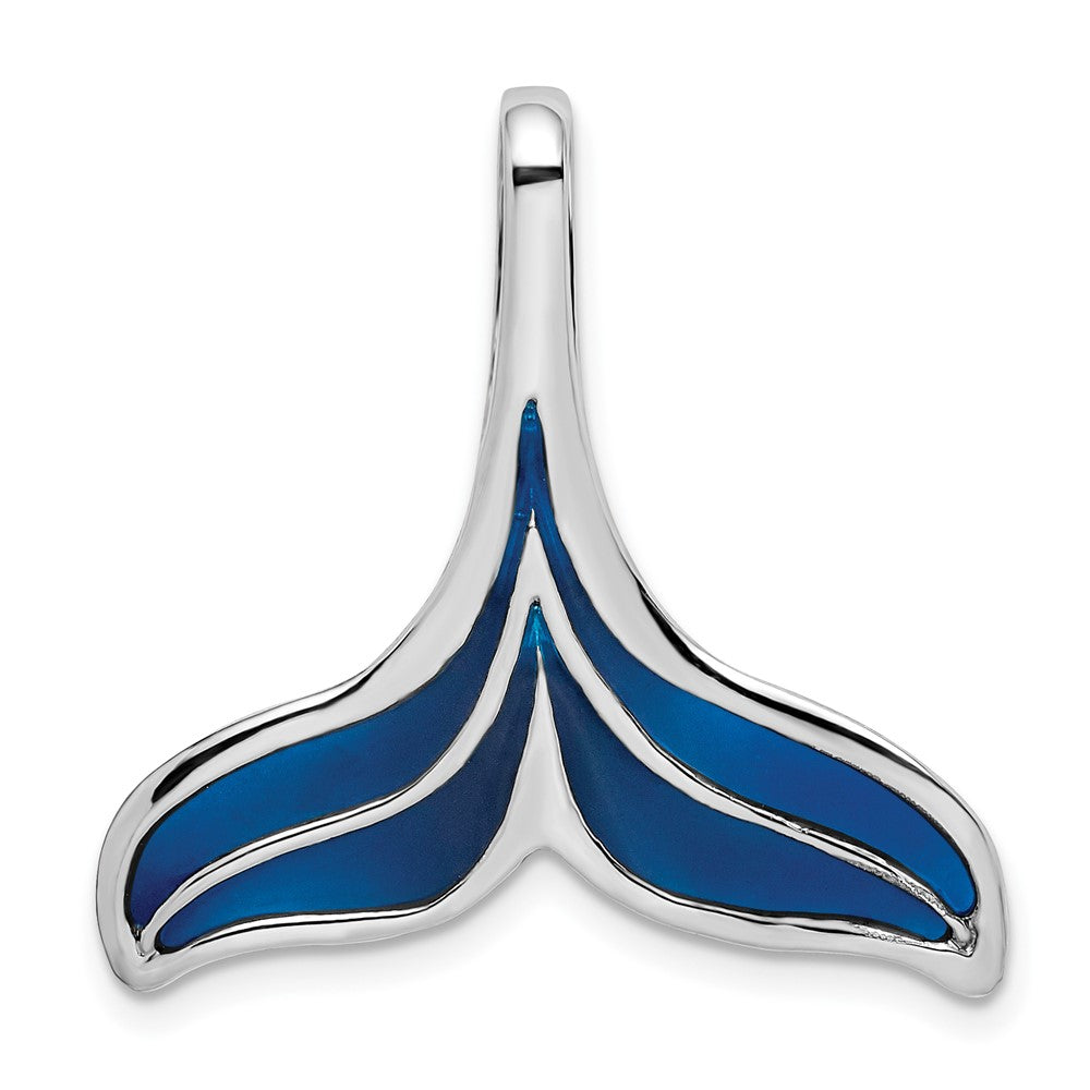 Sterling Silver Polished Enameled Blue Whale Tail Slide