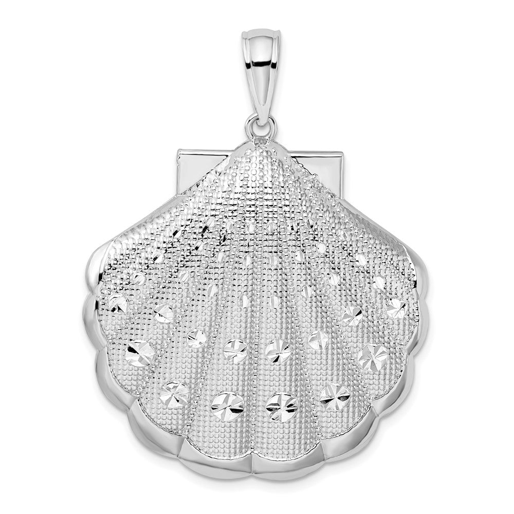 Sterling Silver Polished Diamond-cut Large Scallop Shell Pendant