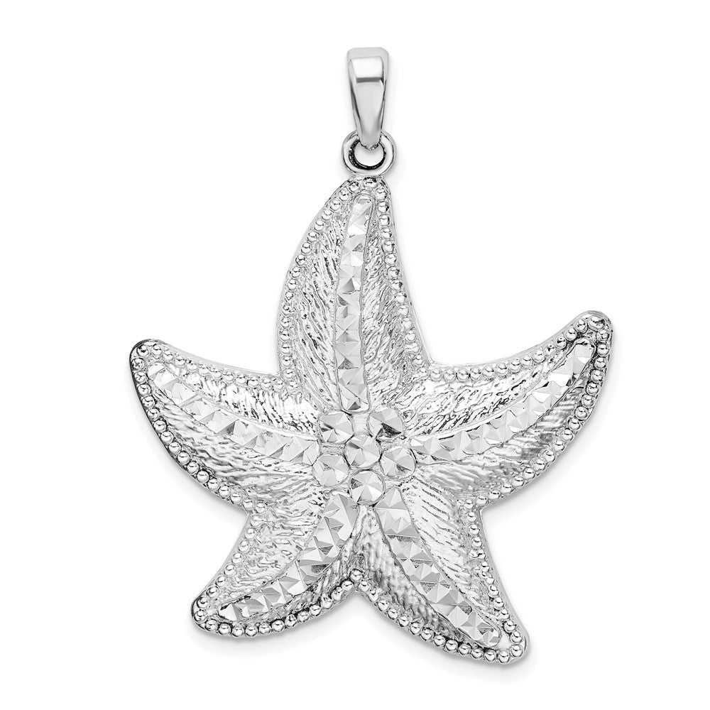 Sterling Silver Polished Diamond-cut Large Starfish Pendant