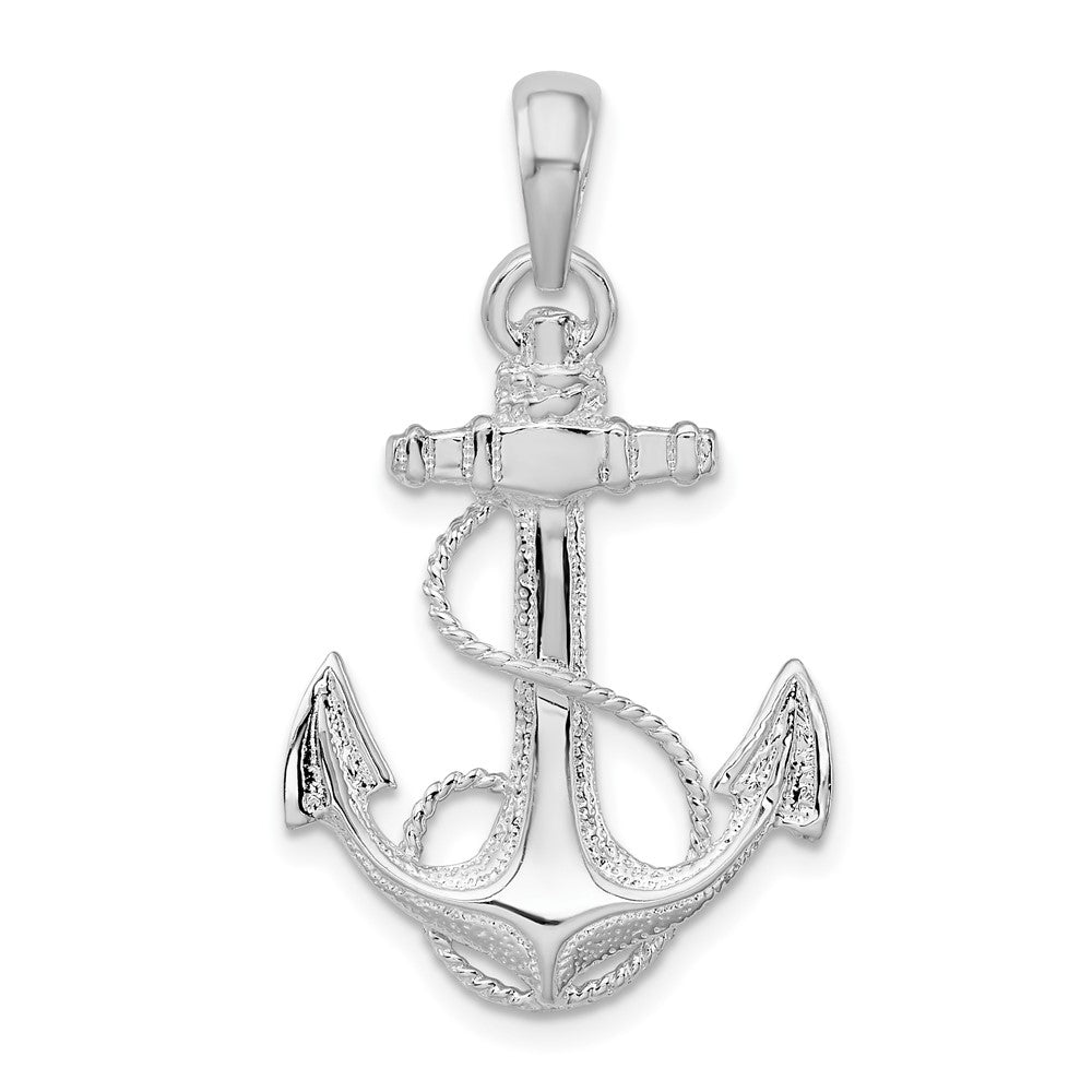 Sterling Silver Polished Anchor w/Rope Pendant