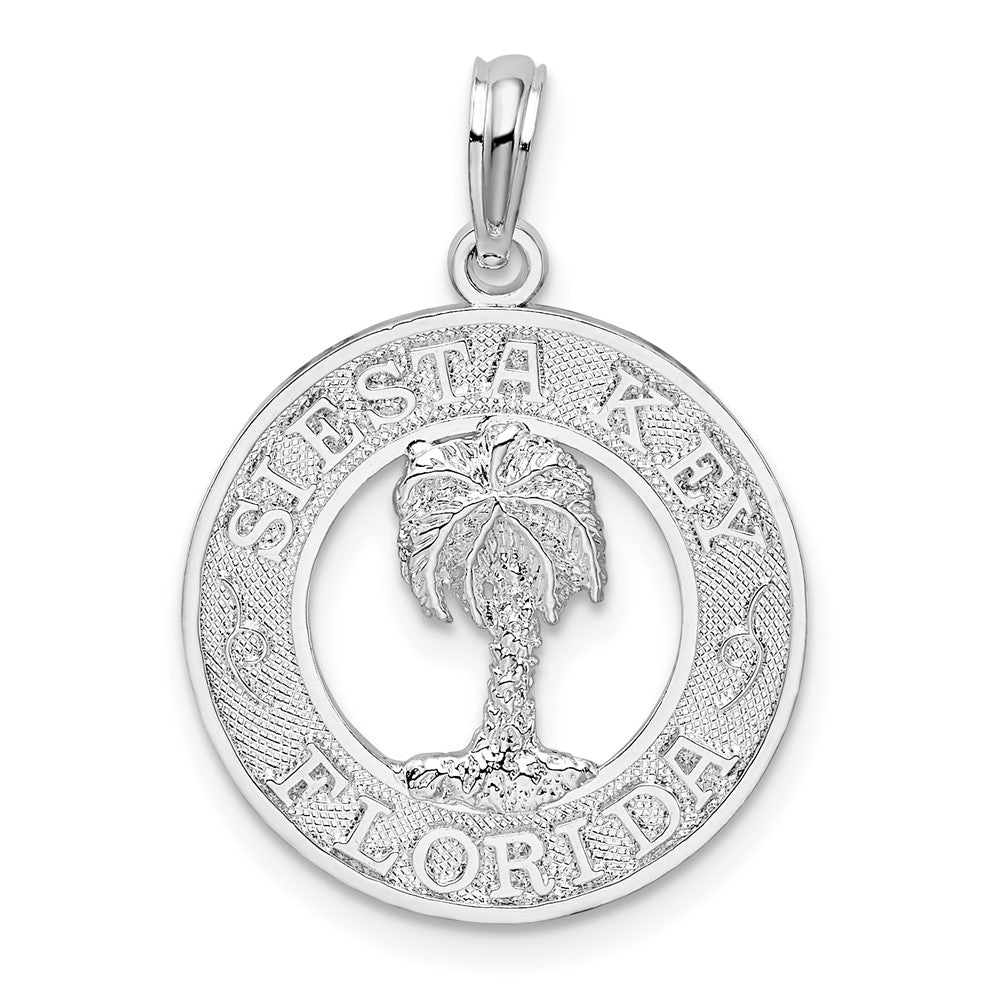 Sterling Silver Textured Siesta Key,FL w/Palm Tree Pendant