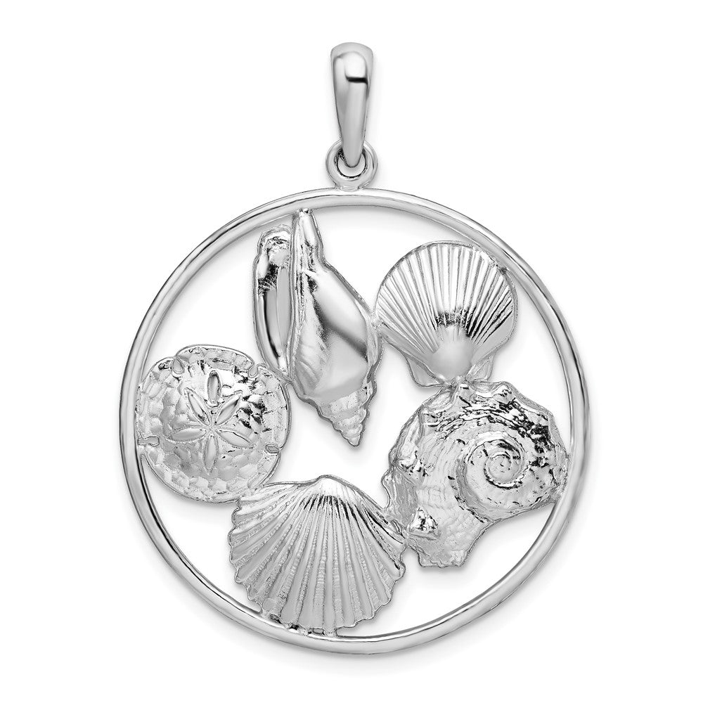 Sterling Silver Polished Shells in Circle Pendant