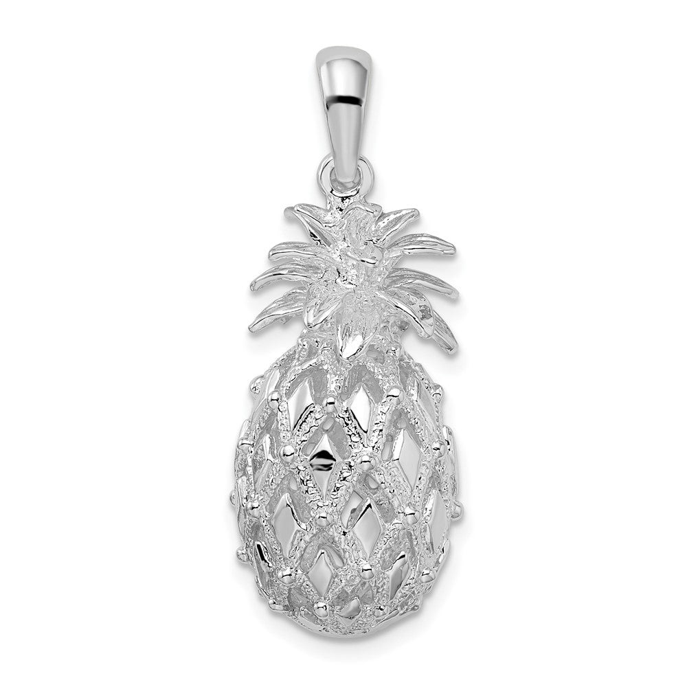 Sterling Silver Polished 3D Cut-out Large Pineapple Pendant
