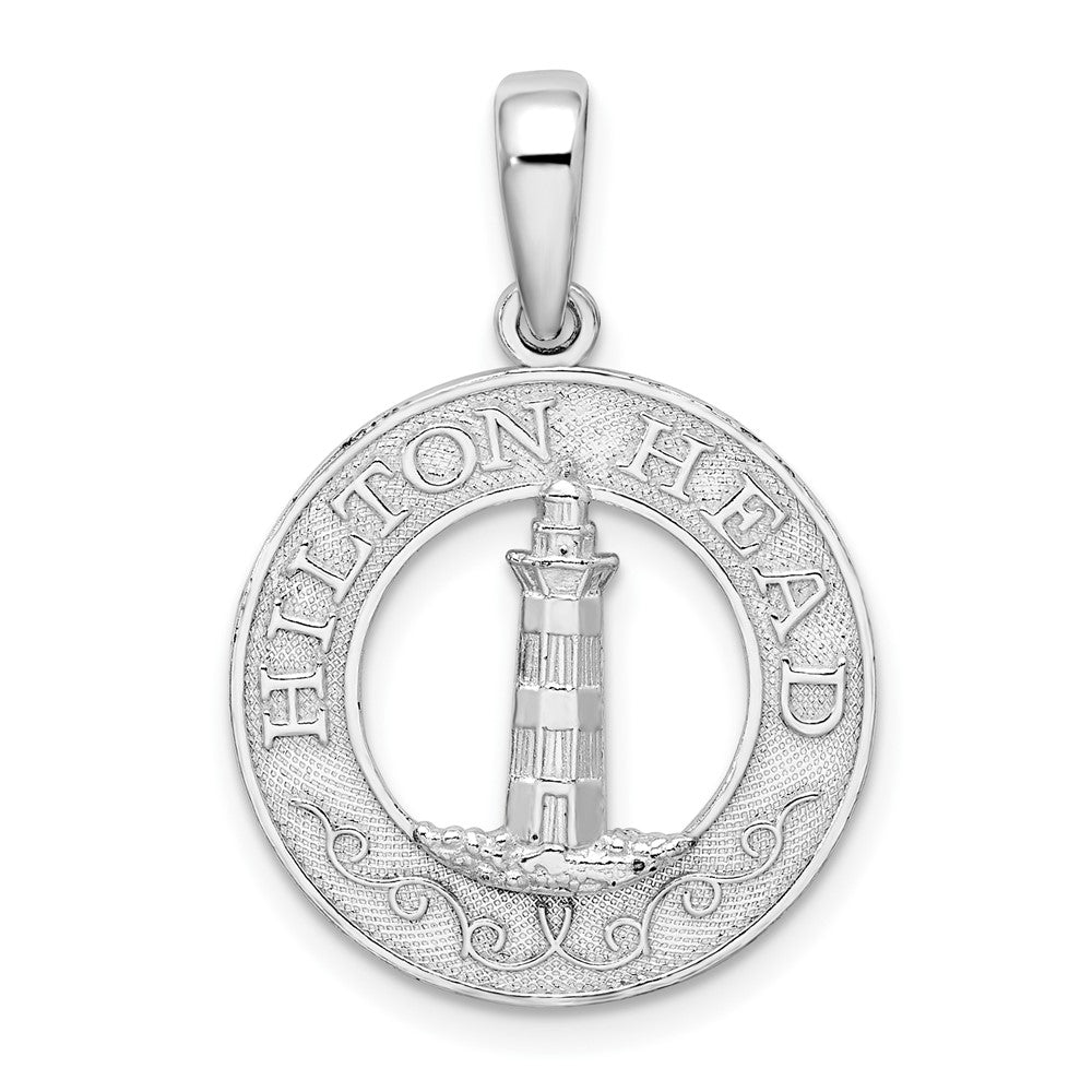 Sterling Silver Textured Hilton Head Circle w/Lighthouse Pendant
