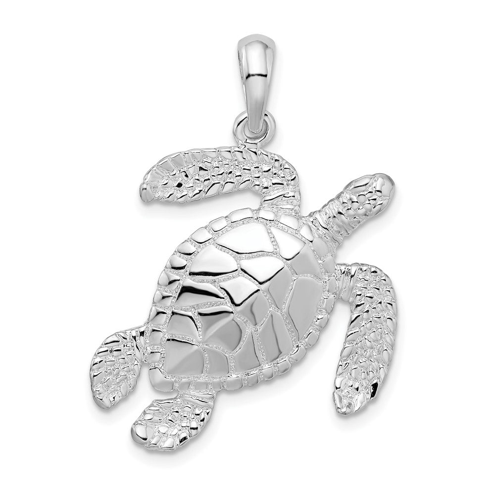 Sterling Silver Polished Large Swimming Sea Turtle Pendant