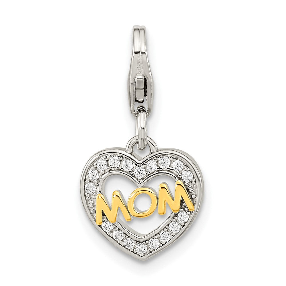 Sterling Silver Amore La Vita Rhodium-pl Gold-plated CZ Mom Heart Charm