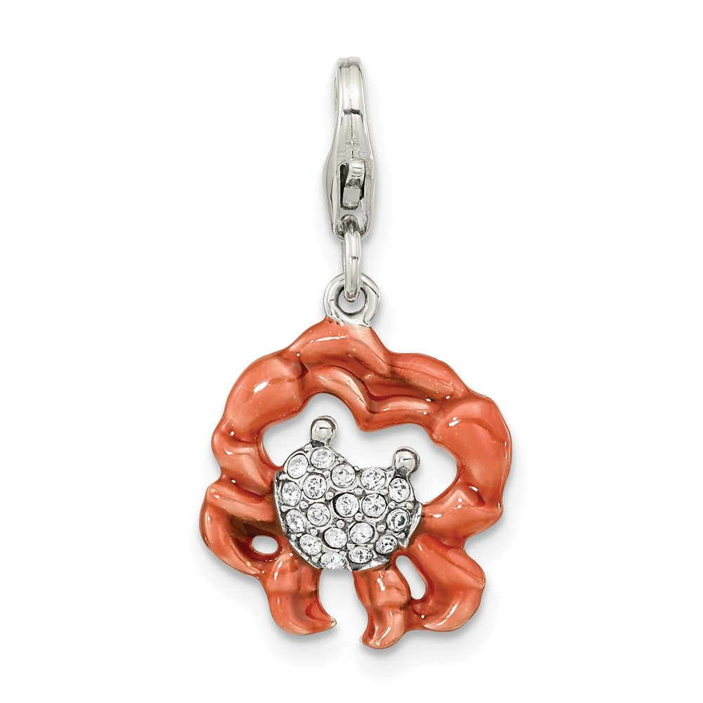 Sterling Silver Amore La Vita Rh-pl Antique Enamel Swarovski Crab Charm