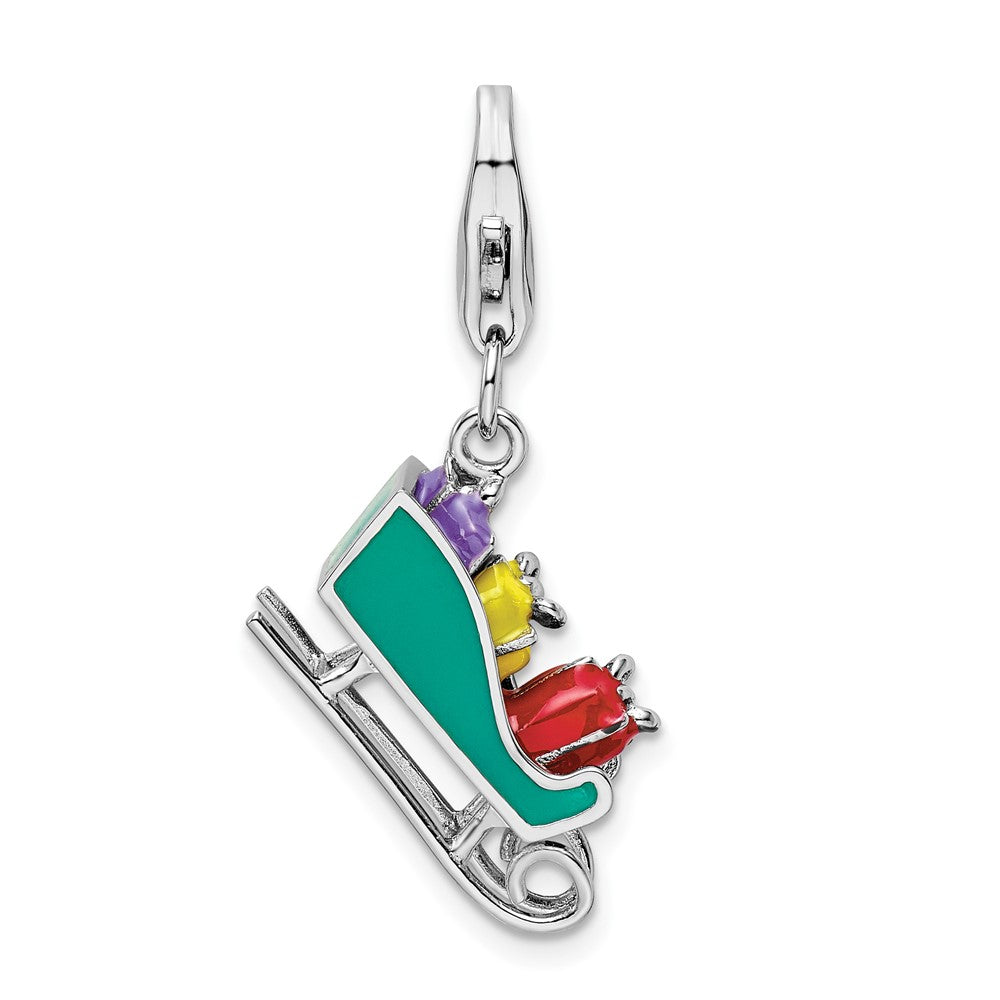 Sterling Silver Amore La Vita Rhodium-pl Polished Enameled Sled Charm
