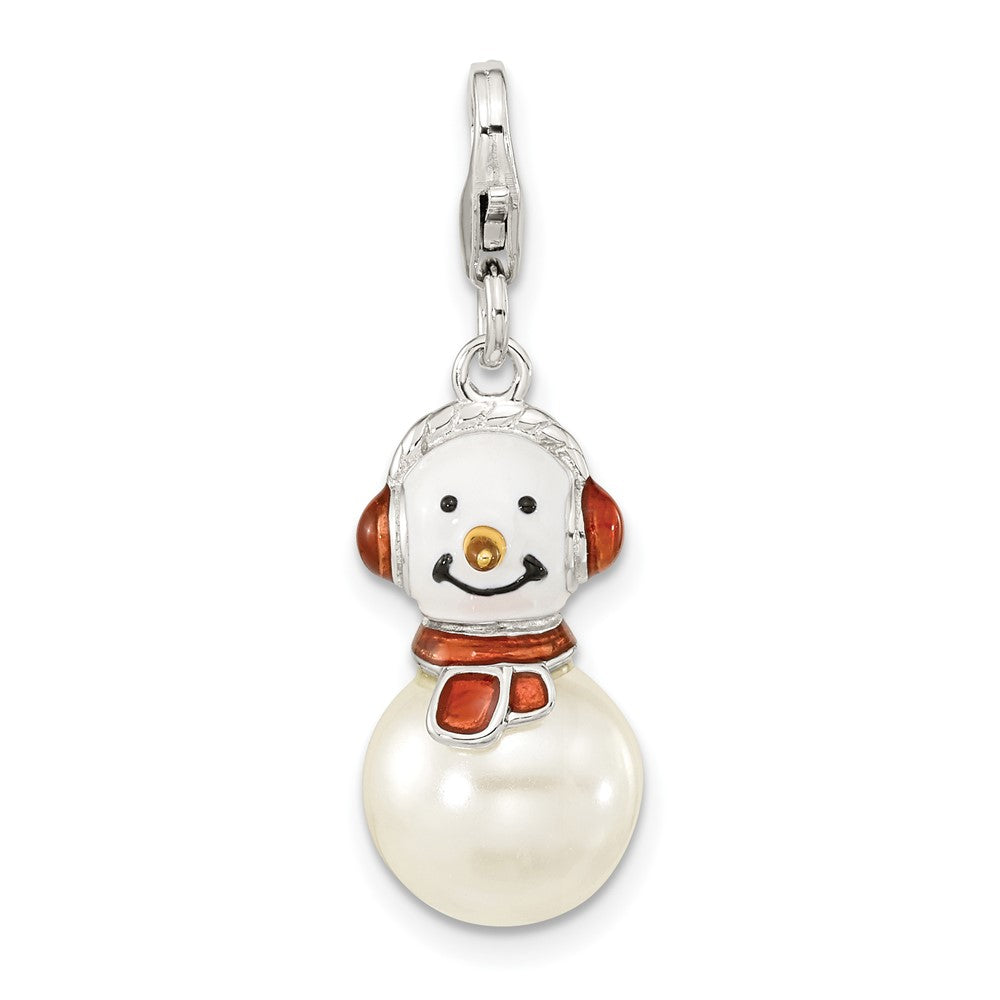Sterling Silver Amore La Vita Rhod-pl MOP Enameled Snowman Charm