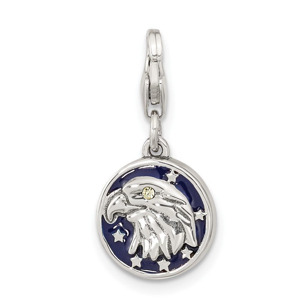 Sterling Silver Amore La Vita Rh-pl Enamel Swarovski USA Flag Eagle Charm