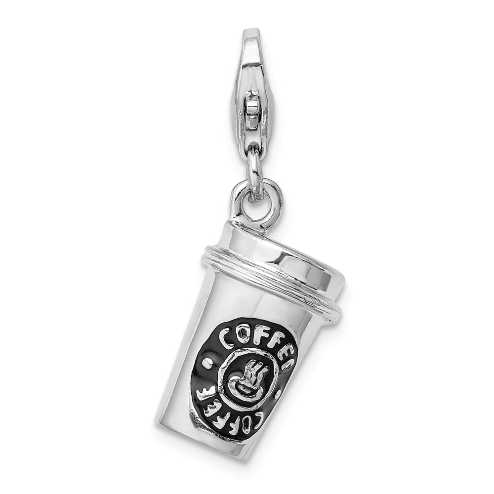 Sterling Silver Amore La Vita Rhodium-pl 3-D Enameled Coffee Cup Charm