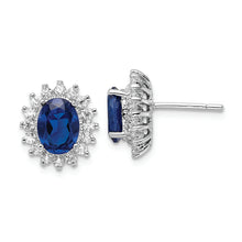 Load image into Gallery viewer, Sterling Silver Cheryl M Rhod-pl Cr Spinel &amp; Oval CZ Halo Earrings
