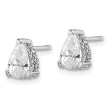 Load image into Gallery viewer, Sterling Silver Cheryl M Rh-p CZ Pear with Pave Gallery Stud Earrings
