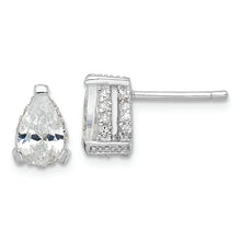 Load image into Gallery viewer, Sterling Silver Cheryl M Rh-p CZ Pear with Pave Gallery Stud Earrings
