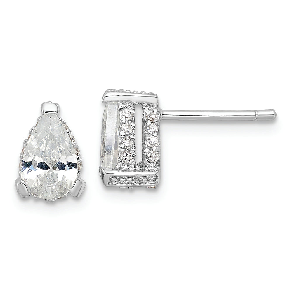 Sterling Silver Cheryl M Rh-p CZ Pear with Pave Gallery Stud Earrings