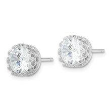 Load image into Gallery viewer, Sterling Silver Cheryl M Rhodium-plated 8mm CZ Crown Post Earrings
