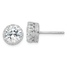 Load image into Gallery viewer, Sterling Silver Cheryl M Rhodium-plated 8mm CZ Crown Post Earrings
