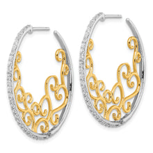 Load image into Gallery viewer, Sterling Silver Cheryl M Rhod-pl and Gold-pl Swirl CZ Post Hoop Earrings
