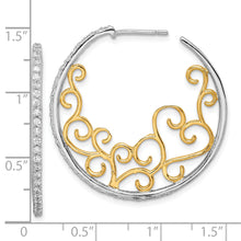 Load image into Gallery viewer, Sterling Silver Cheryl M Rhod-pl and Gold-pl Swirl CZ Post Hoop Earrings
