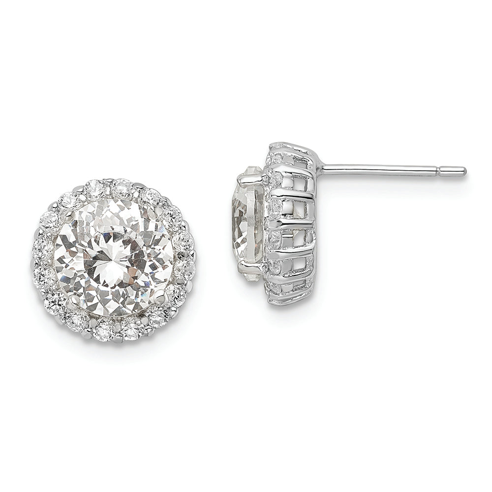 Sterling Silver Cheryl M Rhodium-plated White CZ Halo Stud Post Earrings