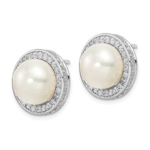 Load image into Gallery viewer, Sterling Silver Cheryl M Rh-p CZ 12mm FW Cultured Pearl Stud Earrings

