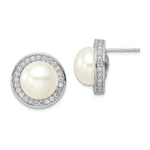 Load image into Gallery viewer, Sterling Silver Cheryl M Rh-p CZ 12mm FW Cultured Pearl Stud Earrings
