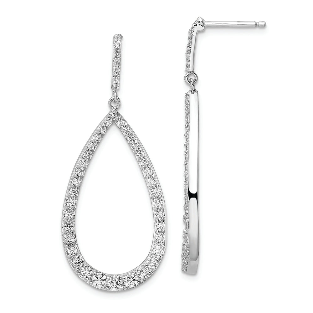 Sterling Silver Cheryl M Rhodium-plated CZ Open Pear Shape Drop Earrings