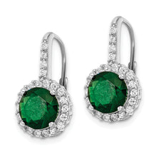 Load image into Gallery viewer, Sterling Silver Cheryl M Rhod-pl Imit Emerald &amp; CZ Leverback Earrings
