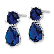 Load image into Gallery viewer, Sterling Silver Cheryl M Rh-p Blue CZ Two Stone Drop Post Earrings
