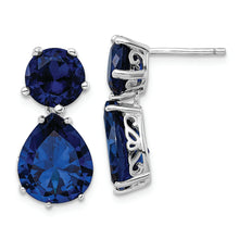 Load image into Gallery viewer, Sterling Silver Cheryl M Rh-p Blue CZ Two Stone Drop Post Earrings
