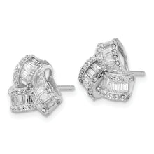 Load image into Gallery viewer, Sterling Silver Cheryl M Rh-p CZ Baguette Shaped Love Knot Earrings
