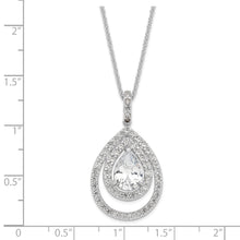 Load image into Gallery viewer, Sterling Silver Cheryl M Rh-p Double Frame CZ Pear Center Pendant Necklace
