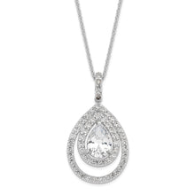 Load image into Gallery viewer, Sterling Silver Cheryl M Rh-p Double Frame CZ Pear Center Pendant Necklace
