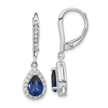 Load image into Gallery viewer, Sterling Silver Cheryl M Rhod-pl Cr Blue Spinel &amp; CZ Leverback Earrings
