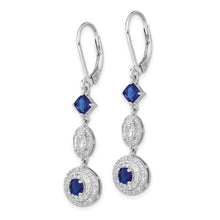 Load image into Gallery viewer, Sterling Silver Cheryl M Rhod-pl Blue Glass and CZ Leverback Earrings
