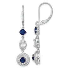 Load image into Gallery viewer, Sterling Silver Cheryl M Rhod-pl Blue Glass and CZ Leverback Earrings
