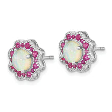 Load image into Gallery viewer, Sterling Silver Cheryl M Rh-p Created Opal Red Nano Crystal Post Earrings
