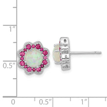 Load image into Gallery viewer, Sterling Silver Cheryl M Rh-p Created Opal Red Nano Crystal Post Earrings
